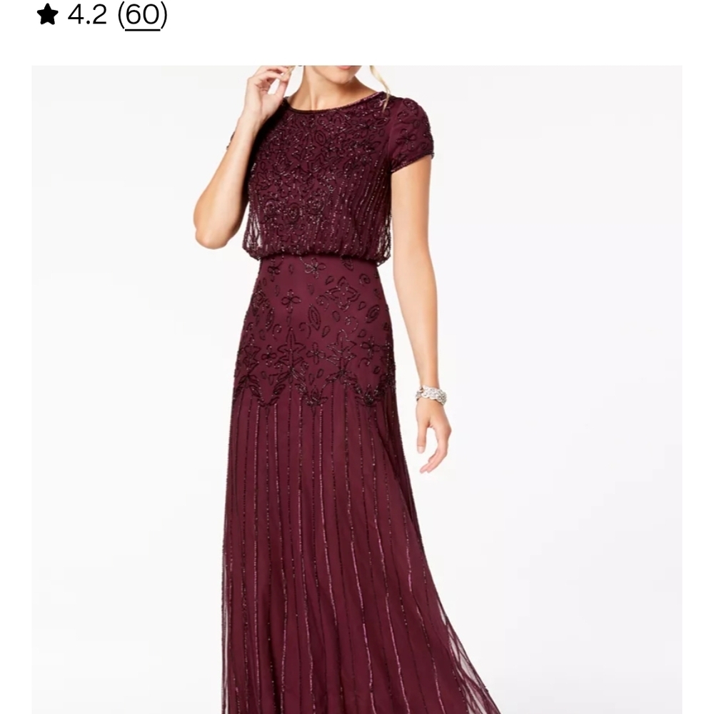Adrianna Papell Burgundy Beaded Maxi Dress
